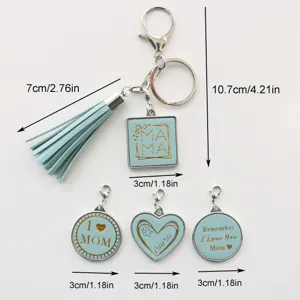 Kwast letter sleutelhanger vierdelige set, blauw leer MAMA hanger tasbedel leuk cadeau.