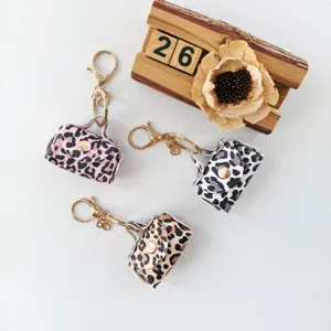 Porte-clés Mini Sac Imprimé Léopard Style Rétro Porte-monnaie Portable Sac de Rangement pour Rouge à Lèvres Pendentif Charme de Sac pour Femme