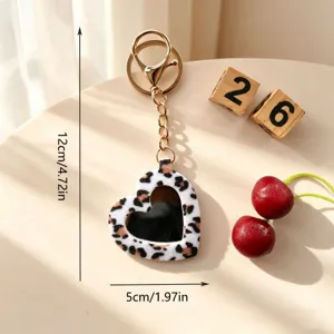Retro luipaard print hart spiegel sleutelhanger draagbare make-up tas mode hanger