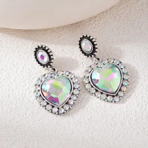 Vintage retro style heart-shaped crystal dangle earrings for women elegant party jewelry