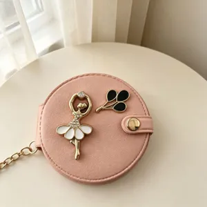 Leuke roze ronde opvouwbare zak cosmetische spiegel sleutelhanger met balletdanser.