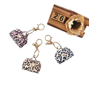 Porte-clés mini sac à main imprimé léopard élégant charmant accessoire de mode métallique
