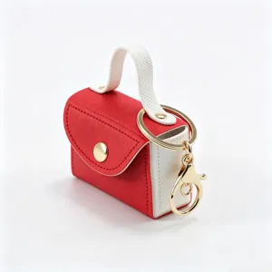 Mini rood wit handtas sleutelhanger schattige oortelefoon opbergtas kleine munt portemonnee pu