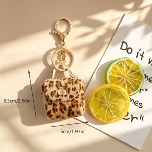 Retro luipaardprint pluche mini portemonnee sleutelhanger, schattige pluizige tassenhanger.