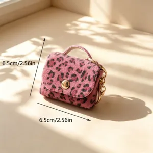 Mini borsellino portamonete in peluche stampa leopardo rosa, graziosa custodia per auricolari.