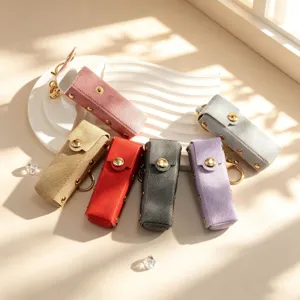 Retro Klinknagel Lippenstift Tas Sleutelhanger Kunstleder Denim-Look Draagbare Opbergtas Multifunctionele Portemonnee