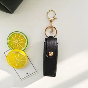 Custodia per rossetto in ecopelle nera portachiavi ciondolo per borsa elegante portatile