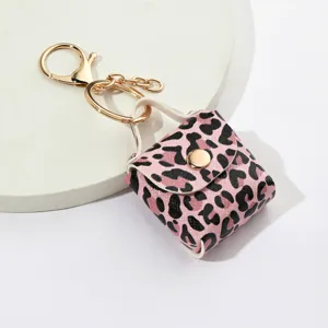 Portachiavi mini borsa con stampa leopardata rosa in pelle PU e borsellino carino