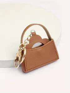 Mini lederen handtas sleutelhanger met gouden hardware, schattige designer miniatuur tas hanger.