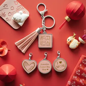 Kwast Letter Lederen Sleutelhanger Vierdelige Set MAMA Bedrukte Sleutelhanger Festival Cadeau Voor Vrouwen