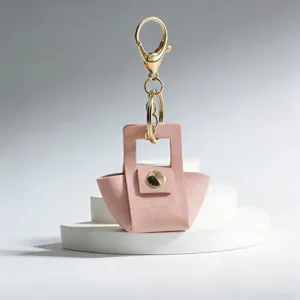 Leuke Mini Lederen Tas Sleutelhanger Macaron Kleur Handtas Hanger Mode Accessoires Minimalistische Sleutelhanger Voor Vrouwen Cadeau