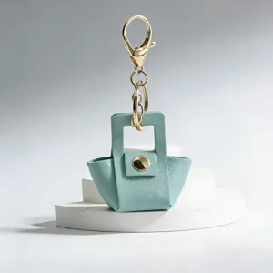 Schattige lederen mini tas sleutelhanger macaron kleur handtas hanger mode accessoire cadeau.