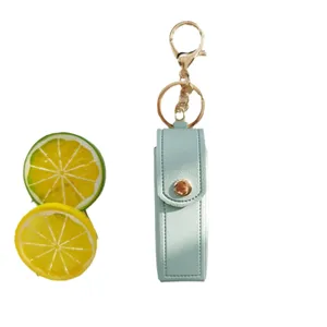 Portachiavi astuccio per rossetto in pelle portatile con anello metallico grazioso ciondolo borsa