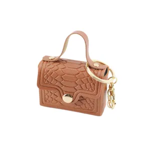 Borsa quadrata mini marrone motivo coccodrillo portachiavi borsellino pendente.