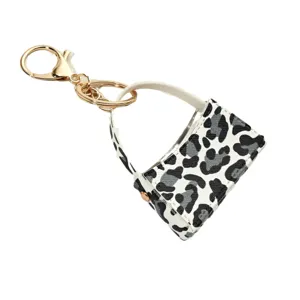 Porte-clés mini sac à main motif léopard en cuir PU porte-monnaie mignon accessoire voiture