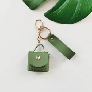 Portachiavi mini borsa in pelle PU verde ciondolo grazioso cinturino vista principale