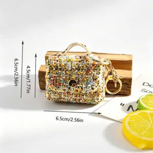 Mini τσάντα ακουστικών tweed vintage πορτοφολι με χρυσό μπρελόκ αξεσουάρ