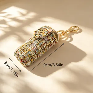Tweed lippenstift etui sleutelhanger retro luxe mini tas hanger goud accessoire