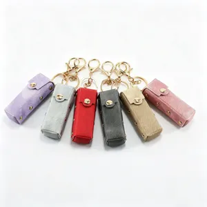 Draagbare lippenstift etui sleutelhanger set, meerkleurige kunstlederen mini muntzakje.