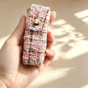 Roze tweed lipstick etui retro stijl sleutelhanger tas bedel cosmetische etui chic