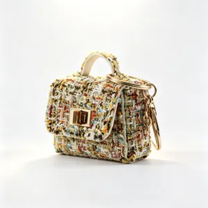 Mini tweed handtas chique portemonnee stijlvolle sleutelhanger kleine tas voor dames