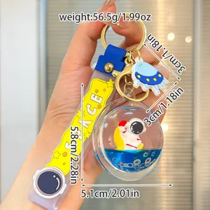 Cute astronaut liquid quicksand keychain bag pendant with floating charm silicone strap
