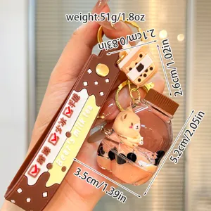Cute liquid floating bear milk tea bottle keychain bag charm pendant for daily accessories