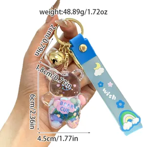 Liquid Quicksand Bear Keychain Cute Acrylic Key Ring Bag Pendant for Women and Kids
