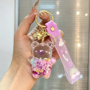 Cute liquid quicksand bear keychain charm sweet style bag hanging decoration accessory