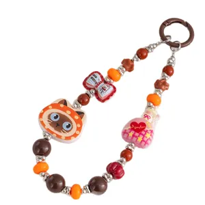 Cute colorful cat beaded phone charm trend toy cat head phone lanyard sweet bag pendant