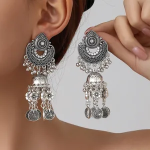 Boho Vintage Pièce Tassel Dangle Boucles d'Oreilles Ethnique Style Arabe Alliage Strass Drop Boucles d'Oreilles pour Femmes Bijoux