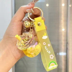Gelber flüssiger Giltzer Bubble Tea Schlüsselanhänger süßer Acryl Taschenanhänger