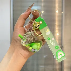 Süßer Bubble Tea Flüssig Treibsand Schlüsselanhänger Acryl Taschenanhänger für Alltag.