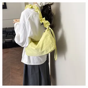 Light yellow ruched shoulder bag casual dumpling hobo crossbody bag for daily commute fashion style
