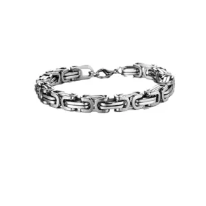 Stainless steel Byzantine chain bracelet for men, stylish metal link wrist jewelry.