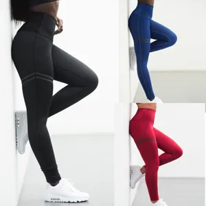 High-waist fitness leggings detail, dual stripe print design, body shaping stretch pants.