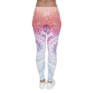 Kleurrijke mandala geprinte yoga leggings voor dames, elastische sportbroek lang.