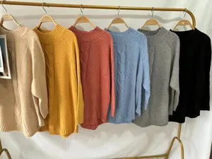 Women Casual Loose Cable Knit Sweater Fall Winter High Neck Batwing Sleeve Pullover Tops