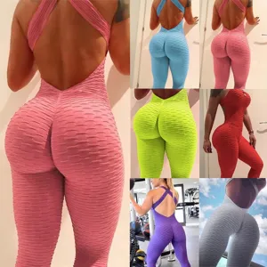 Women Sexy One Piece Yoga Jumpsuit Scrunch Butt Lifting Fitness Romper Backless Activewear