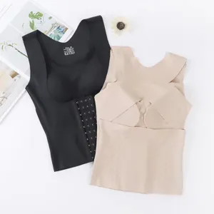 Haut Sculptant Sans Couture pour Femmes Avec Coussinets de Poitrine Sans Armatures Contrôle du Ventre Débardeur Mincissant Dos Croisé Fermeture à Agrafes Caraco Gainant Long