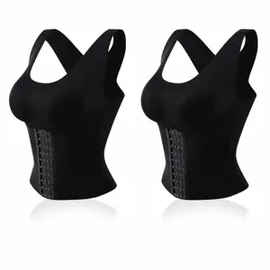 Femme sans fil rembourré sans couture gilet noir long gaine corset modelant haut top