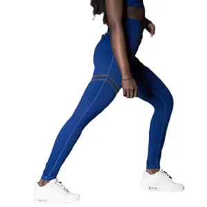 High waist yoga sports leggings for women with double printed stripes, stretch fitness pants.
