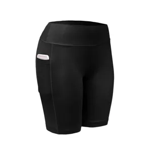 Women's high waist athletic yoga shorts black running fitness shorts with side pocket