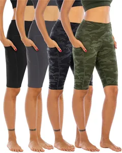 Women high waist workout yoga shorts with pockets gym running athletic biker shorts
