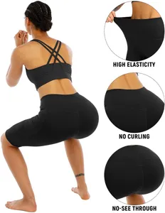 Black women athletic fitness yoga shorts set high elasticity comfortable wear detail