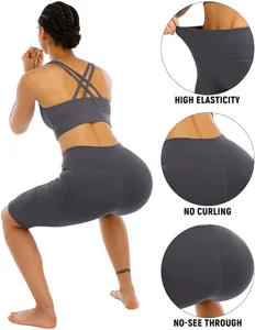 Women gym fitness yoga shorts set with high waist and breathable stretch fabric design.