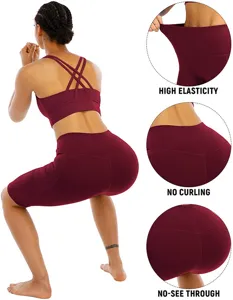 Women athletic sports bra and shorts matching set for yoga fitness workout activewear.