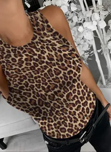 Canotta donna stampa leopardata costina estate casual senza maniche slim fit sexy top base.