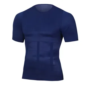Men's slimming compression short sleeve shirt with tummy control and back support features.