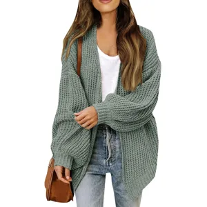 Damen Laternenarm grob gestrickte Strickjacke Cardigan mit Taschen Herbst Oberbekleidung